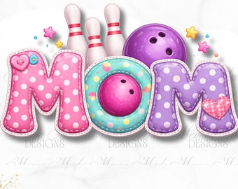 Bowling Mom PNG, Pastel Polka Dot Sublimation Design (Digital Download)