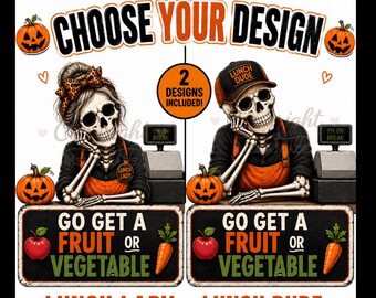Halloween Lunch Lady PNG | Halloween Lunch Dude PNG | Funny Cafeteria Staff Skeleton PNG | I'll Wait Go Get a Fruit or Vegetable