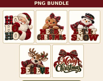 Christmas PNG Bundle with Plaid Characters, 5 High Resolution Files, Holiday Sublimation Designs