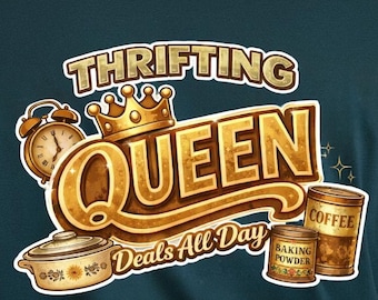 Thrifting Queen Vintage Retro PNG Design, high resolution transparent background, instant download,