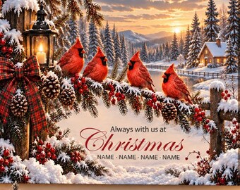 Personalized Christmas Cardinal Canvas Wall Art, Winter Cardinal Scene, Red Bird Christmas Decor, Snowy Holiday Wall Art