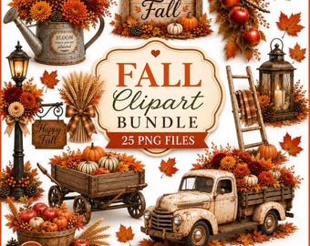 Fall Clipart Bundle | Rustic Farmhouse Autumn PNG Elements (Digital Download)