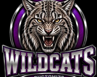 Imagen PNG de la mascota de los Wildcats, nombre y colores personalizables (descarga digital)