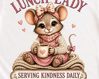 Lunch Lady Shirt PNG | Serving Kindness Daily | Cute Mouse Sublimation Design | Cafeteria Worker Gift | School Staff PNG |