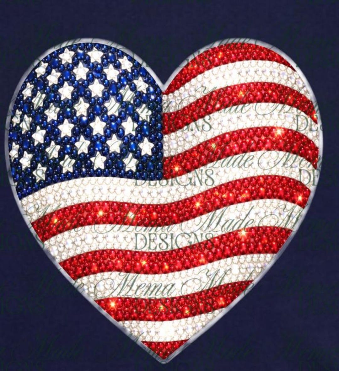 Rhinestone American Flag Heart PNG, Faux Bling USA Design (digital ...