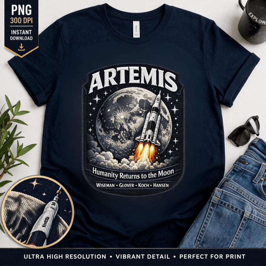 Embroidered Artemis Moon Mission Patch PNG | Space Rocket DTF ...