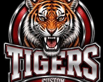 Diseño PNG personalizado de tigres / Diseño de camiseta con mascota escolar / Descarga de sublimación para espíritu de equipo