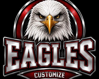 Logotipo personalizado de la mascota de los Eagles en formato PNG, transparente, imprimible a 300 DPI, ideal para el espíritu del equipo escolar, sublimación DTF, con varias opciones de color.