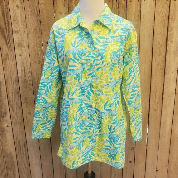 Vintage Lilly Pulitzer Womens Size Small Alligator Long Sleeve Button Up Shirt