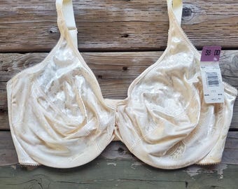 5303 Vintage 38DD Ivory Front Lace Satin Full Figure Underwire Bra