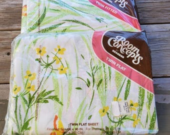 Vintage Room Concepts Bibb Muslin Spring Meadow Twin Fitted Flat Sheet Set
