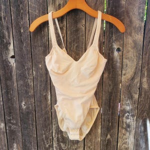 Vintage Olga 36C 43033 Teddy Bodysuit Beige Lace Underwire Bra