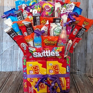 Full Size Candy and Snack Bouquet, Happy Birthday, Unique Gift for Him or Her,Candy Lover Gift Valentine Bouquet,Peanut Butter Lover Gift image 4