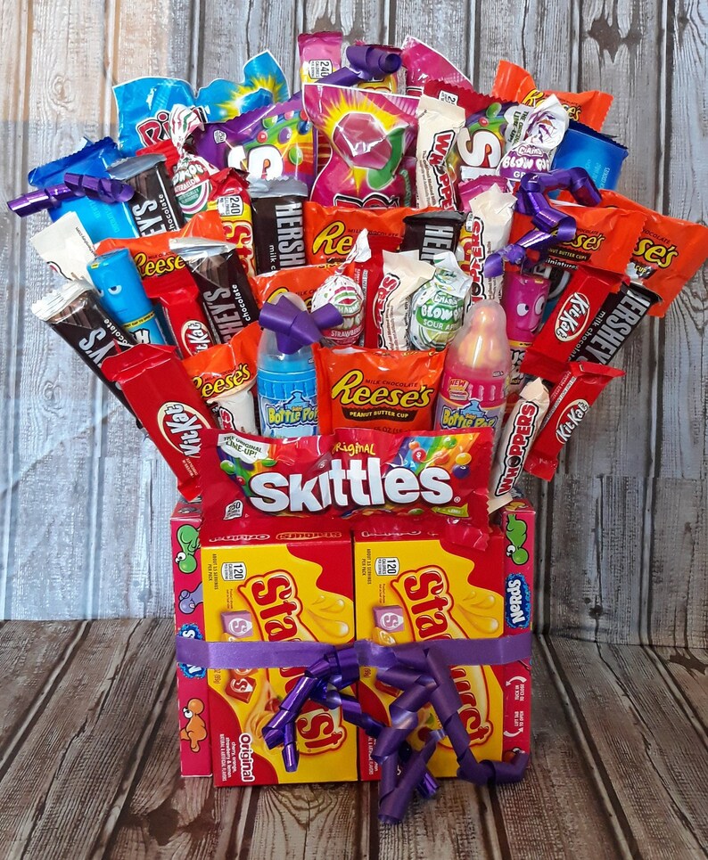 Full Size Candy and Snack Bouquet, Happy Birthday, Unique Gift for Him or Her,Candy Lover Gift Valentine Bouquet,Peanut Butter Lover Gift image 4