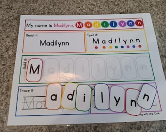 Dry Erase Name Tracing Practice Mat for Homeschool Preschool Kindergarten, Montessori Activity to Learn to Spell and Write Name, Digital
