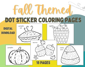 Fall Themed Dot Marker Art, Printable Fall Coloring Activity Preschool Worksheets for Kids, PreK Coloring Pages, Fine Motor Skills Practice