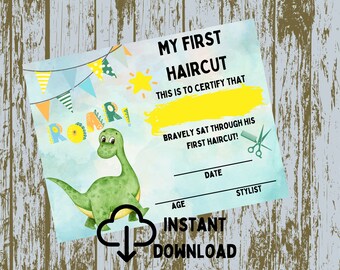 First Haircut Certificate, Digital Dinosaur Baby Milestone Keepsake, 1st Haircut Memento, For Him