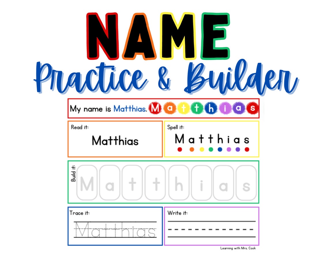 Printable Name Tracing Builder, Tracing Name Sheet, Editable Name