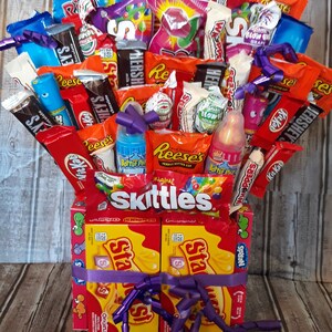 Full Size Candy and Snack Bouquet, Happy Birthday, Unique Gift for Him or Her,Candy Lover Gift Valentine Bouquet,Peanut Butter Lover Gift image 3