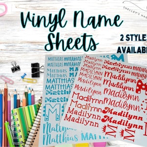 Name Decal School Supply Labels, Vinyl Sheet for Supplies, Back to School Name Labels, Name Sticker Sheets, Labels for School Daycare