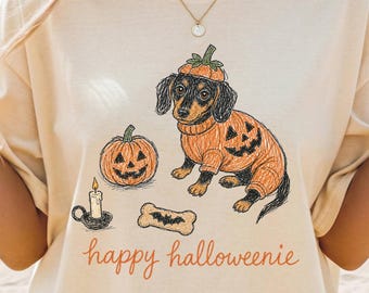 Dachshund Halloween T Shirt Halloweenie Shirt Doxie Mom Gift Wiener Dog Tee Trick or Treat Weenie Dog Tshirt Doxy