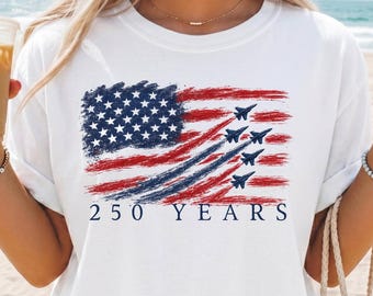 4th of July Shirt Patriotic Jet Fighter T-Shirt Military Air Force 250th Anniversary Tee Independence Day USA 1776-2026 Veterans Memorial