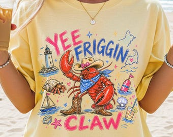 Comfort Colors® Lobster Cowboy Shirt, Coastal Cowgirl Tee, Trendy Yee Claw Tee, Funny Lobster Shirt, Amalfi Coast Trip, Tomato Girl Summer