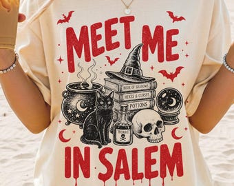 Halloween Shirt Girls Trip Group Tee Meet Me In Salem Retro Club Spooky Haunted House Shirt Comfort Color Salem Witch Matching T-Shirt