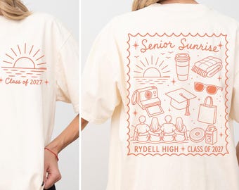 Custom Senior Sunrise Shirt Personalized Class of 2027 T-Shirt Seniors Tee Senior Graduation Gift Back to School High School 12th Grade