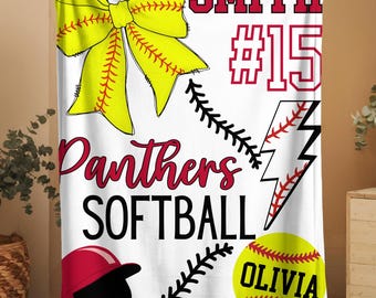 Personalized Softball Blanket: Custom Team Name & Number, Cozy Athlete Gift Senior Softball Gift