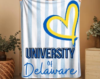Custom College Merch Throw Blanket Personalized Name School Spirit Gift for Roommate College Student Grad Preppy Striped Dorm Bedding