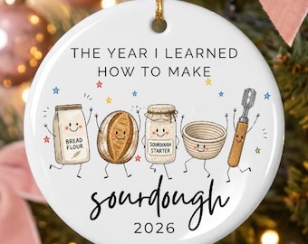 Sourdough Christmas Ornament | Baker Gift | Bread Lover Gift | Free Gift Box | Custom Round Ceramic | Personalized Sourdough Ornament