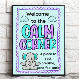 Póster de Rincón de la Calma, Decoración de Oficina de Consejería, Arte de Pared para Consejeros Escolares, Terapia de Habilidades de Afrontamiento, Decoración de Oficina y Aula, Descarga Digital Imprimible