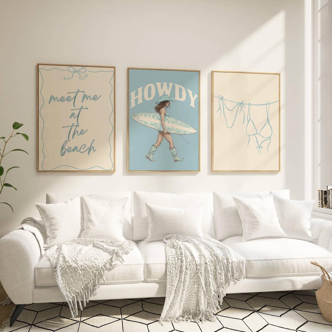 Coastal Cowgirl Art Prints: Beachy Surfer Girl Room Decor (set of 3) - Etsy