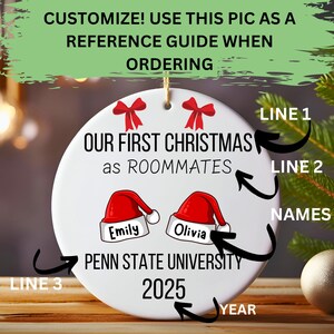 Custom College Roommate Ornament 2025 • Personalized Santa Hat Christmas Gift • Best Friends College Ornament Roommate Christmas Gift imagem 2