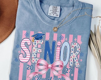 Senior 2027 Shirt, Preppy Class of 2027 Tee, Coquette Graduation Gift, High School Senior Year, Comfort Colors T-Shirt