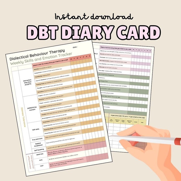 DBT Diary Skills Tracker + FREE Safety Plan Template, Dialectical Behaviour Therapy, Therapy Resources, BPD, Borderline Personality Disorder