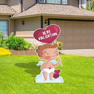 Be My Valentine Cupit Decoration Indoor Outdoor Corrugated Plastic Cutout Yard/Lawn Sign Home/Garden Décor Event Holiday Birthday Party