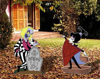 Beetlejuice and Lydia Halloween Yard Sign