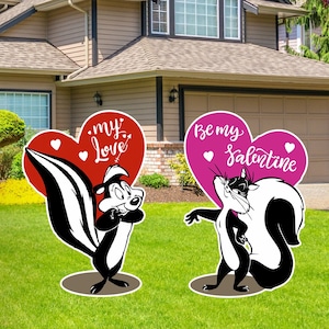 Pepe Le Pew and Penelope Be My Valentine Decoration Indoor Outdoor Corrugated Plastic Cutout Yard/Lawn Sign Home/Garden Décor Event Holiday image 1