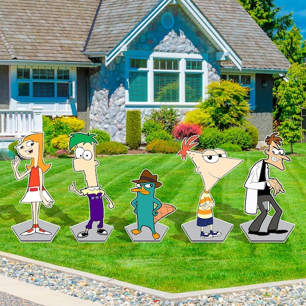 Phineas & Ferb Decoration Indoor Outdoor Coroplast Corrugated Plastic Cutout Lawn/Yard Sign Home/Garden Decor Event Holiday Birthday Party