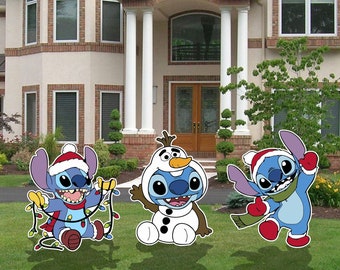 Christmas Stitch Set of 3 Decoration Indoor Outdoor 4mm Coroplast Corrugated Plastic Lawn/Yard Sign Home/Garden Decor Holiday Birthday Party
