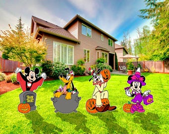 Disney Trick-or-Treat Halloween Characters, Mickey, Minnie, Goofy, and Pluto Yard Sign Cutout. Perfect for Events and Birthday Party Decor