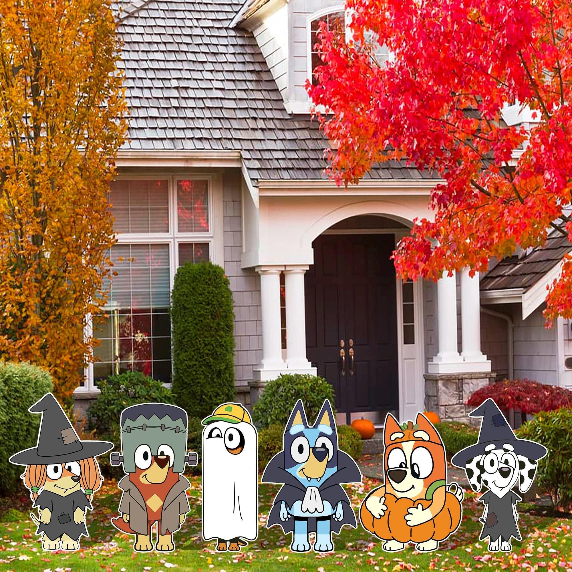 Halloween Bluey and Friends Indoor Outdoor 4mm Coroplast Corrugated Plastic Cutout Lawn/Yard Sign Home/Garden Decor Holiday Birthday Party