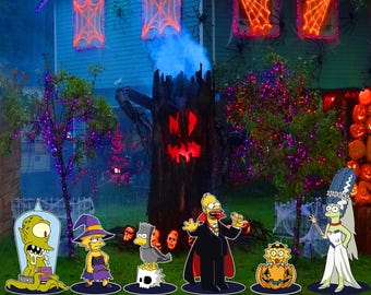 The Simpsons - Lisa, Bart Crow, Homer, Maggie and Marge Halloween Wedding Characters. Perfect for Events and Birthday Party Yard Sign Decor.