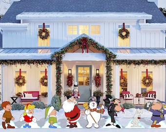 Frosty & Friends Christmas Decoration Indoor Outdoor Corrugated Plastic Cutout Lawn/Yard Sign Home/Garden Decor Event Holiday Birthday Party