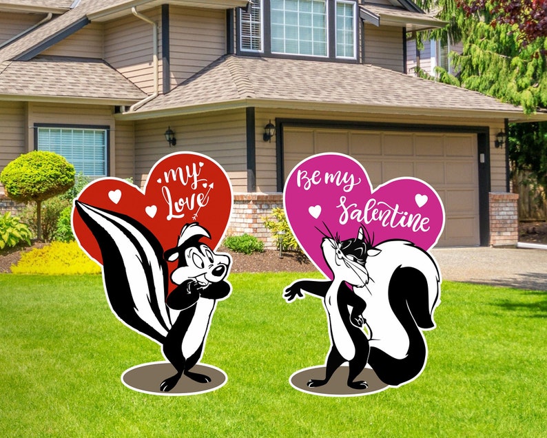 Pepe Le Pew and Penelope Be My Valentine Decoration Indoor Outdoor Corrugated Plastic Cutout Yard/Lawn Sign Home/Garden Décor Event Holiday image 1