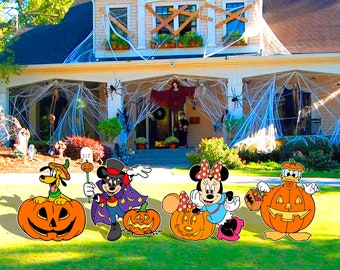 Disney Characters Jack-O-Lanter Halloween Cutout; Mickey Mouse, Minnie, Pluto and Donald Yard Sign Decor, Great for Birthday Party and Event