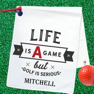Custom Golf Towel, Fathers Day Gift, Mothers Day Gift, Retirement Humour, Golfing Accessory, Golf Cart Golf Bag Swag, Golf Tournament Prize
