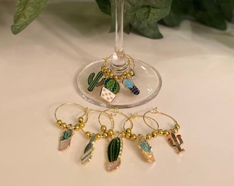 Cactus and Succulent Wine Glass Charms